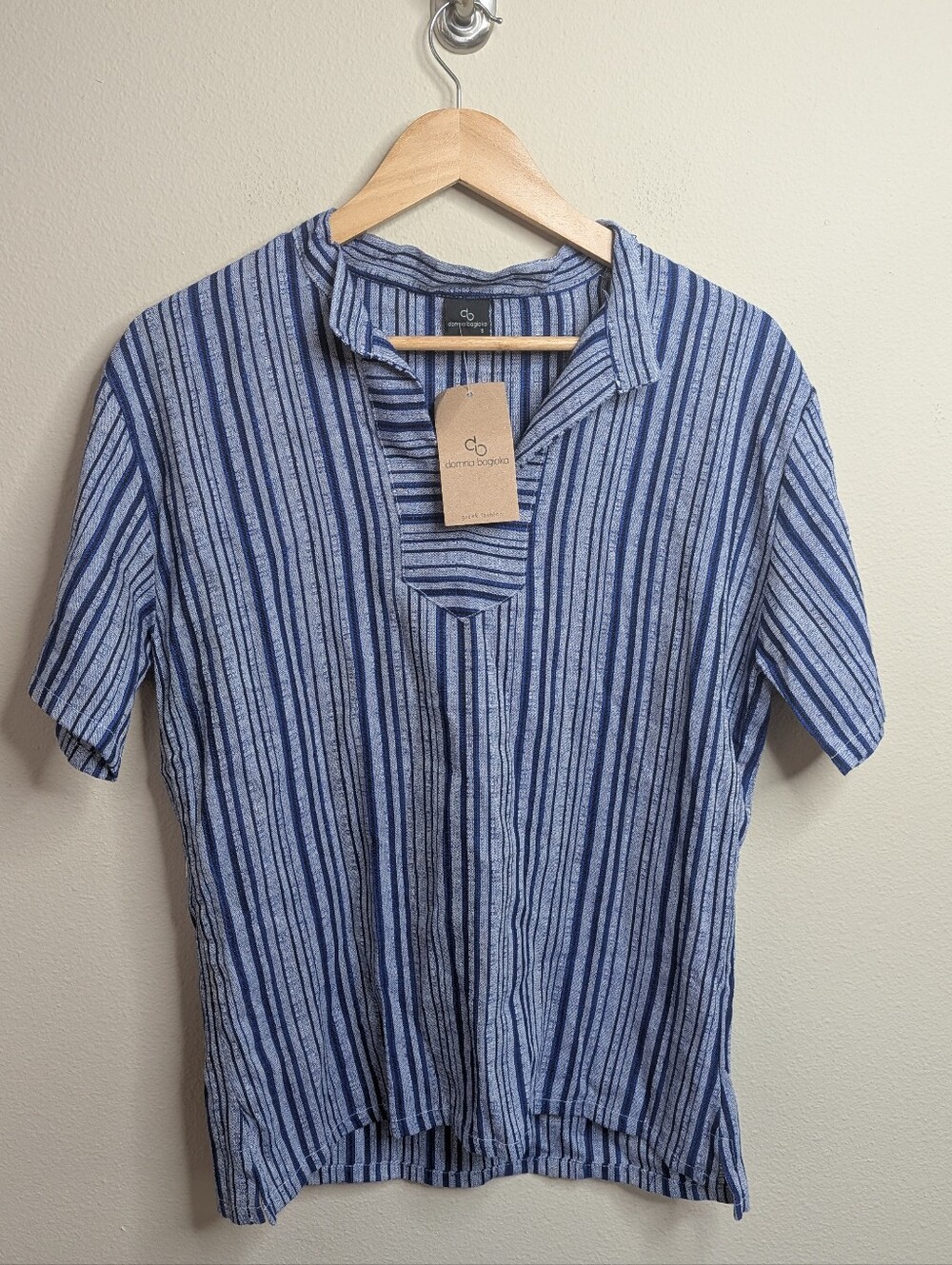 NWT Domna Bogioka Top Blue White Stripe Woven Greek Fashion Small